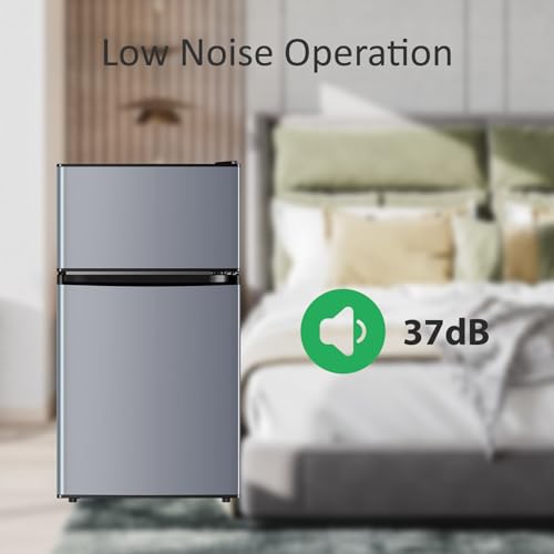 Saeoola Mini Fridge with Freezer, 3.2 Cu.Ft, 2 Doors Compact Mini Refrigerator with Separate Freezer for Dorm, Bedroom, Office, Apartment with 7-Level Temperature Control, Removable Shelves