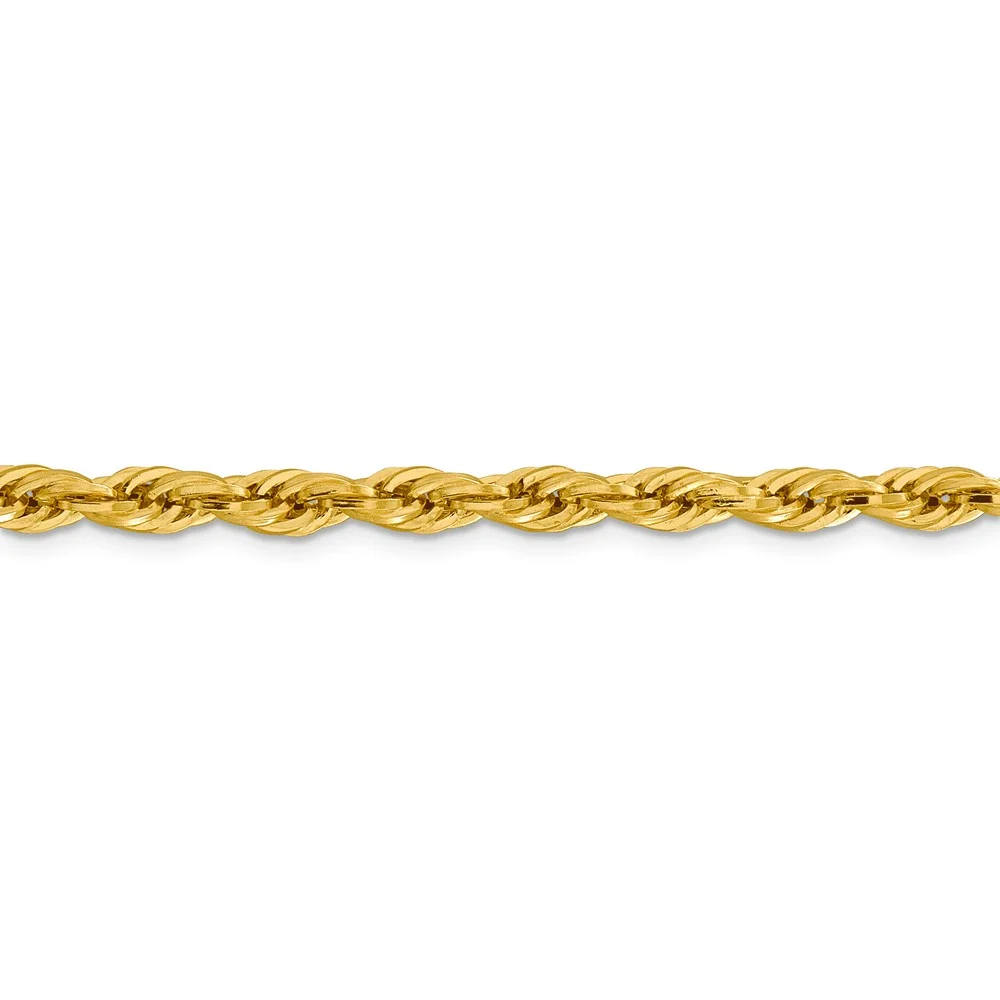 Real 14kt Yellow Gold 4.75mm Semi-Solid Rope Chain; 24 inch; Lobster Clasp; for Adults and Teens; for Women and Men
