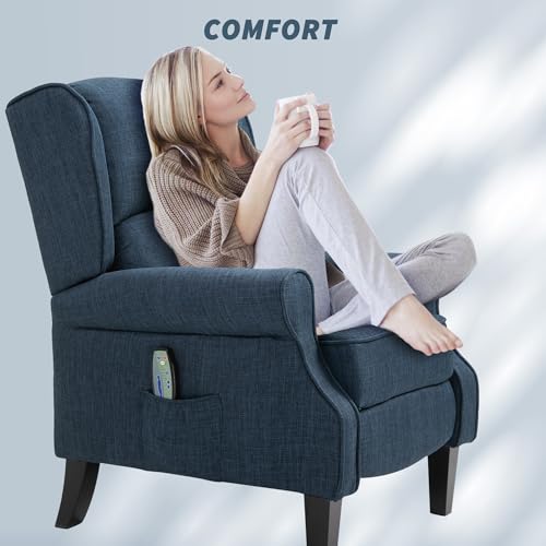 HOMCOM Vibration Massage Recliner Chair for Living Room with Heat, Wingback Single Sofa, Modern Suede Fabric Push Back Reclining Chair with Footrest, Side Pocket, Black