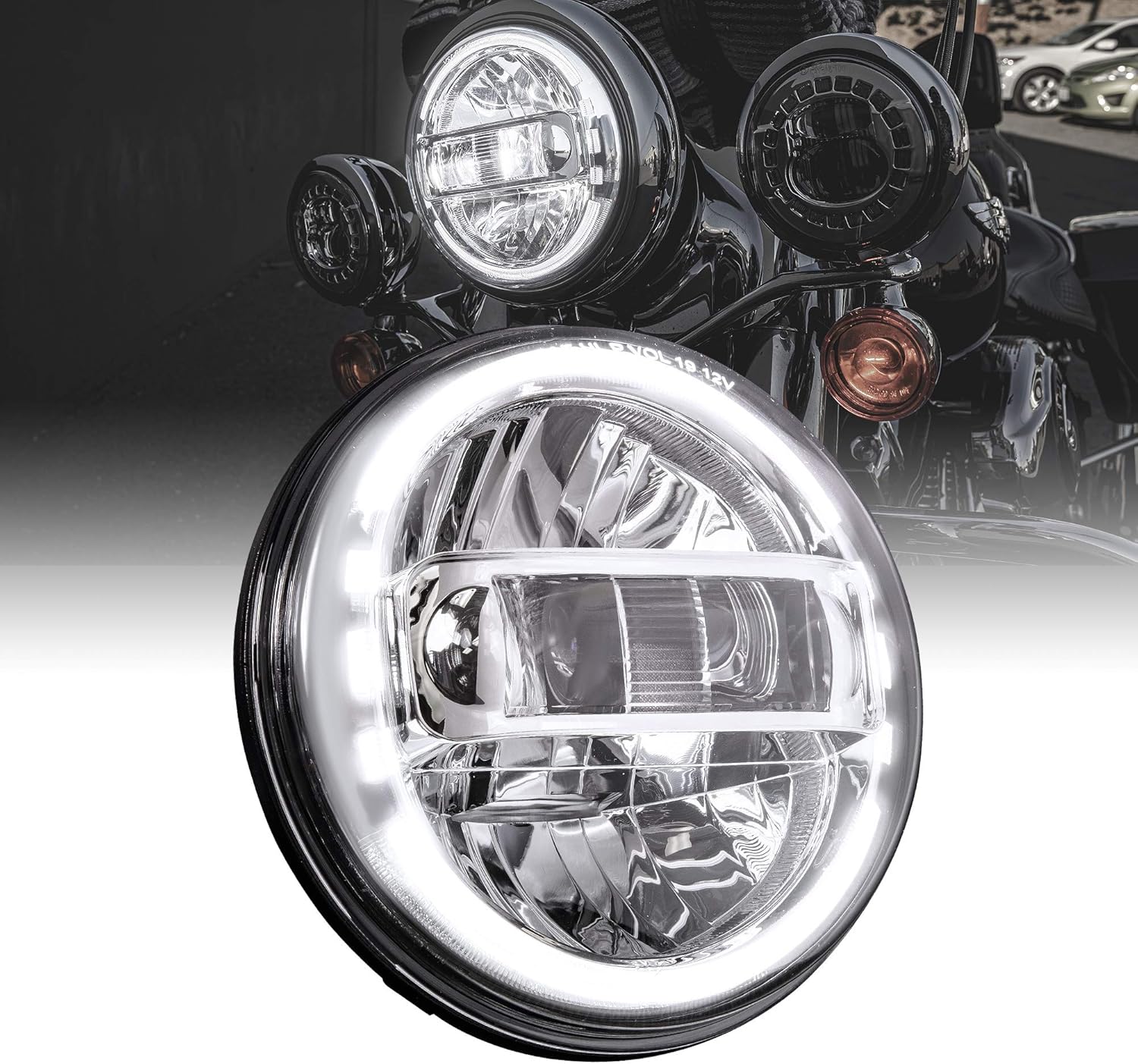 7" LED Harley Headlight [DOT Approved] [Black-Finish] [HALO DRL] [H4 Adapters Included] Head Light for Harley Davidson Street Glide Electra Glide Pack of 2