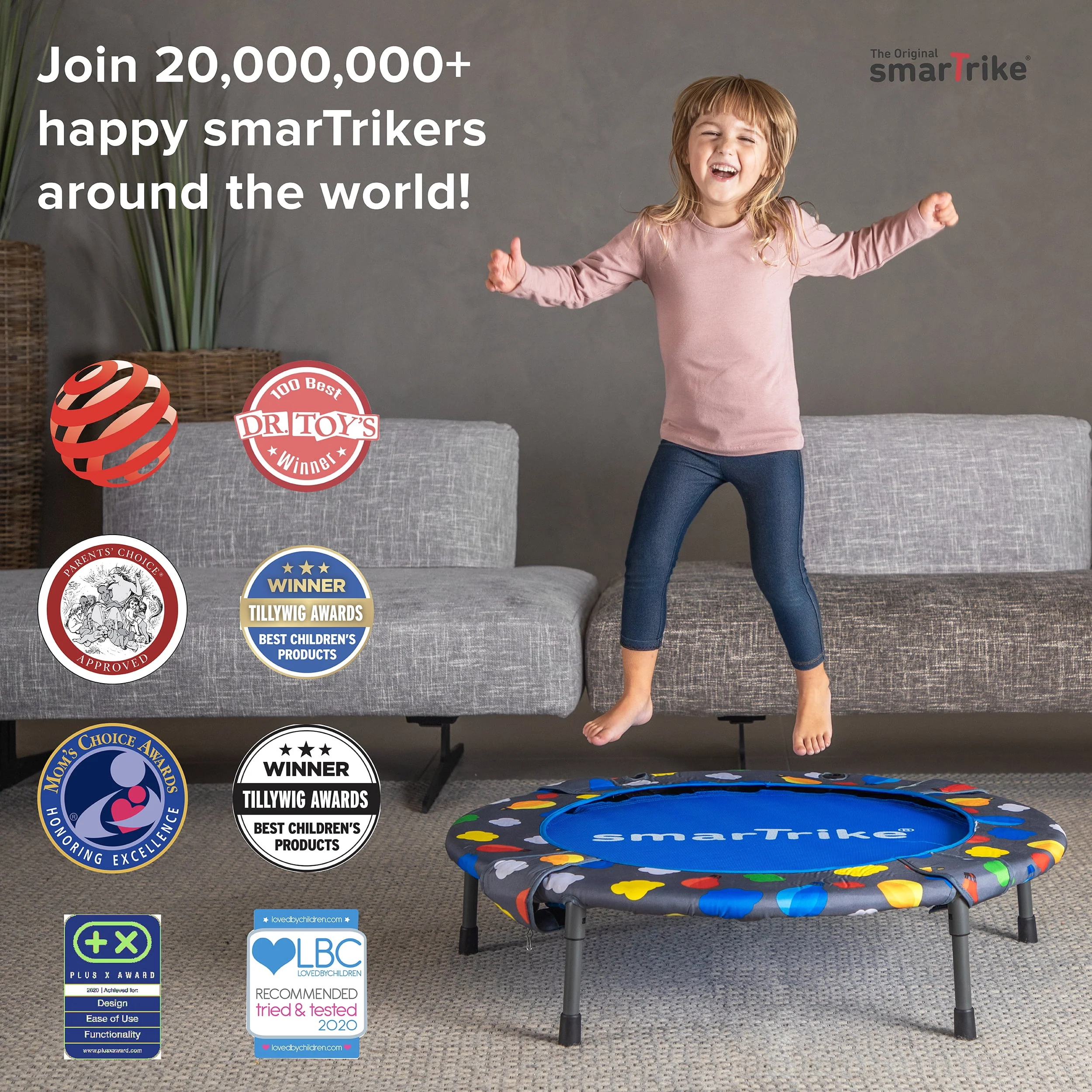 smarTrike 2-in-1 36-inch Indoor Folding Trampoline with Handlebar