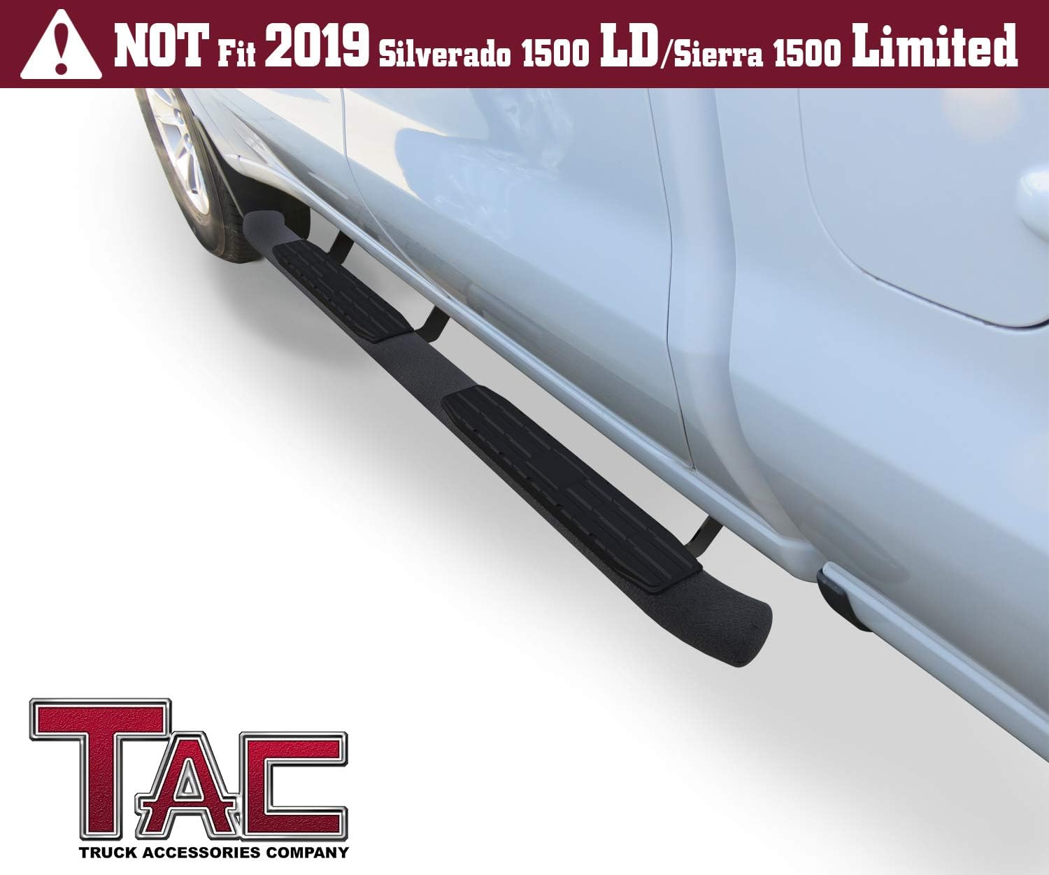 TAC Sidewinder Running Boards Fit 2019-2022 Silverado/Sierra 1500 | 2020-2022 Silverado/Sierra 2500/3500 Double Cab (Exclude 2019 LD and Limited Models) Truck 4” Drop Texture Black Side Bars Armor