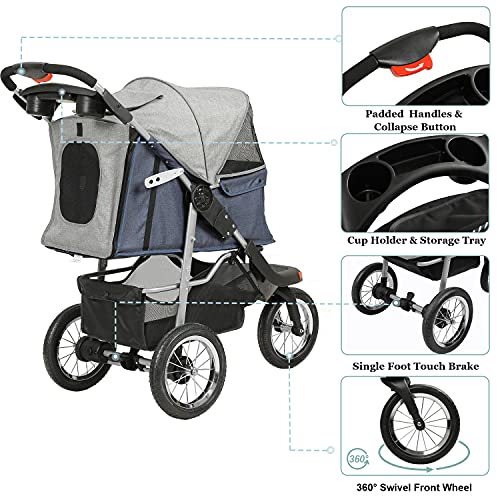 VIAGDO Premium Heavy Duty Dog Stroller for Small Medium Dogs & Cats, 3-Wheel Pet Stroller, Foldable Cat Strollers with Suspension System/Link Brake/One-Hand Fold, Max. Loading 55 LBS Black Red
