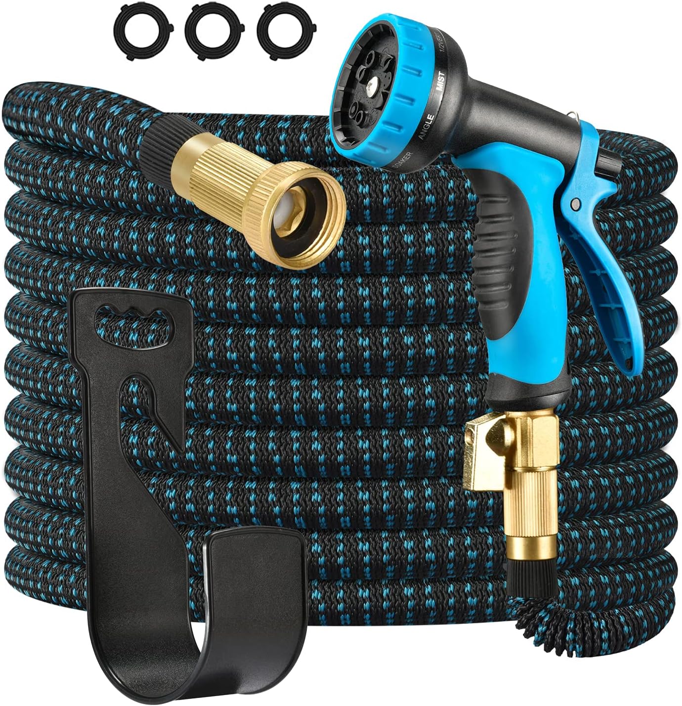 Casia Expandable Garden Hose,Flexible Water Hoses 10 Function Spray Nozzle and Durable 3-Layers Latex,Extra Strength 3750D Gardening Hose with 3/4" Solid Brass Fittings,Easy Storage Water Hoses（100FT） Pack of 2