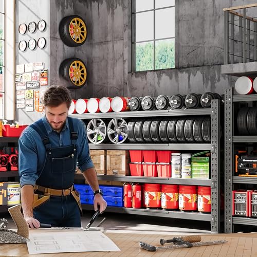 71” W Storage Shelves Heavy Duty, 5000LBS Metal Garage Shelving Units, 4 Tier Storage rack shelf, Steel Industrial Shelving , Adjustable Standing Shelf for Basement/Warehouse 71"W x 24"D x 70"H, Black