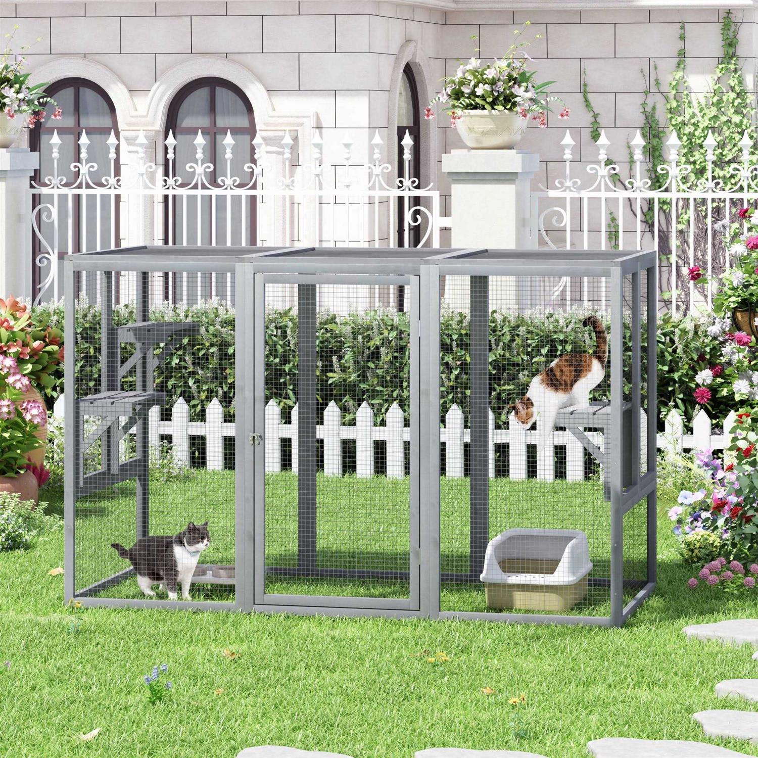 Coziwow Outdoor Cat House Enclosure Pet Cage Catio W/ Asphalt Roof - Pet Supplies online store