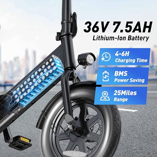DYU Electric Bike for Adults Teens, Folding Electric Bicycle,Commuter City E-Bike with 350W Motor and 36V 7.5Ah Battery,3 Levels Assist, Dual Disc Brakes,14/16" Foldable ebike with Pedals