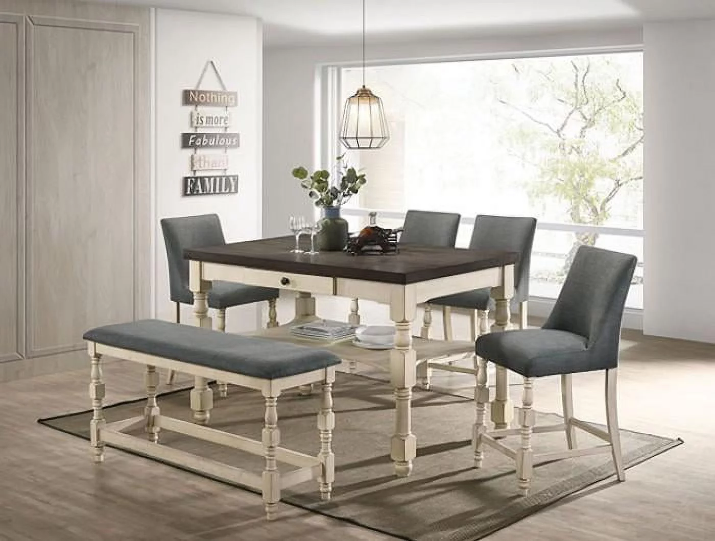 Ivory & Dark Gray Solid Wood Counter Table Set 6pcs FOA CM3979PT Plymouth - Curated Treasures Market