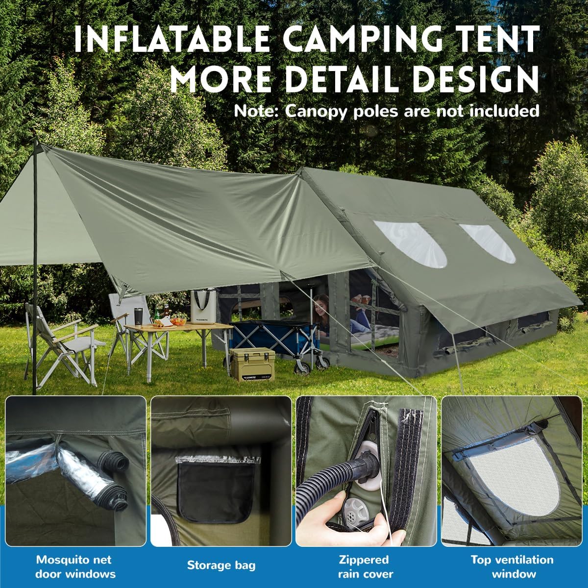 Inflatable Camping Tent with Pump, 4 Season Inflatable Tents for Camping,Inflatable Tent Waterproof Easy Setup Glamping Tent
