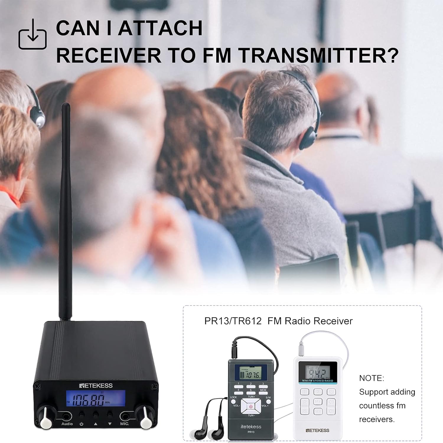 Retekess TR508 FM Transmitter for Church,FM Broadcast Transmitter,Long Range FM Radio Stereo Station with 3.5mm Mic Audio Jack for Drive in Movie,Parking Lot,Home,Library,Fcc Certified