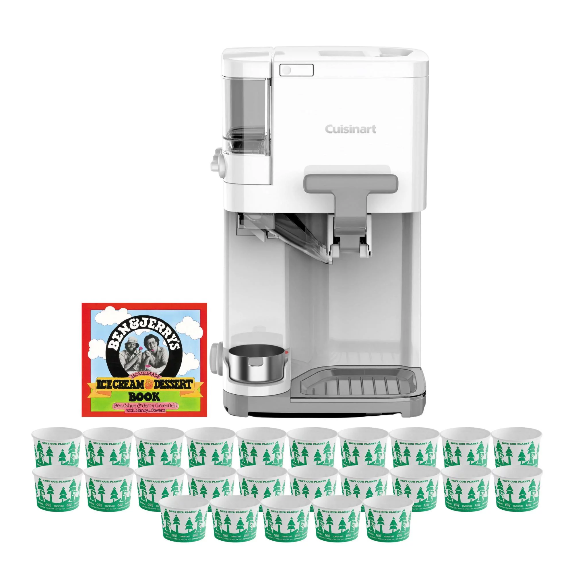 Cuisinart Mix It In Soft Serve Ice Cream Maker (White) w/Paper Cups Bundle