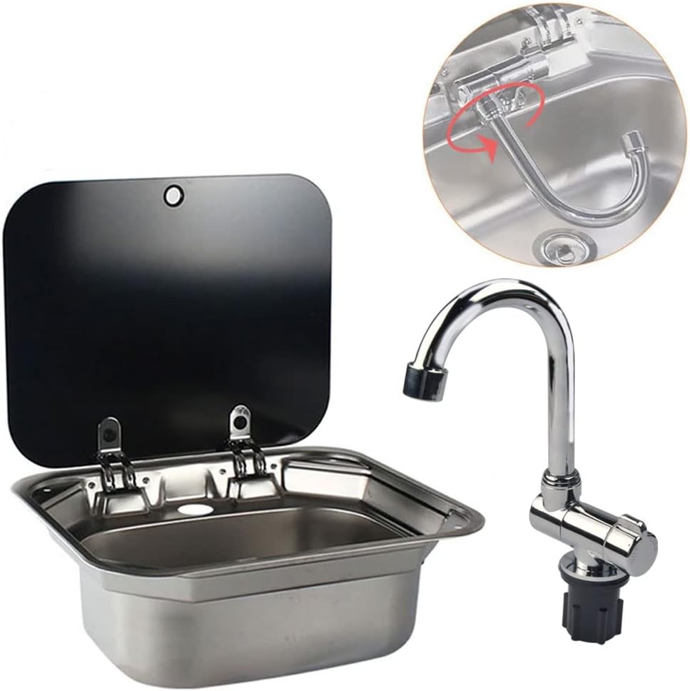360 Degree Swivel Faucet Folding Hot and Cold Water Faucet Kitchen Bathroom RV Marine Deck Hatch Camper Accessories Caravan Boat