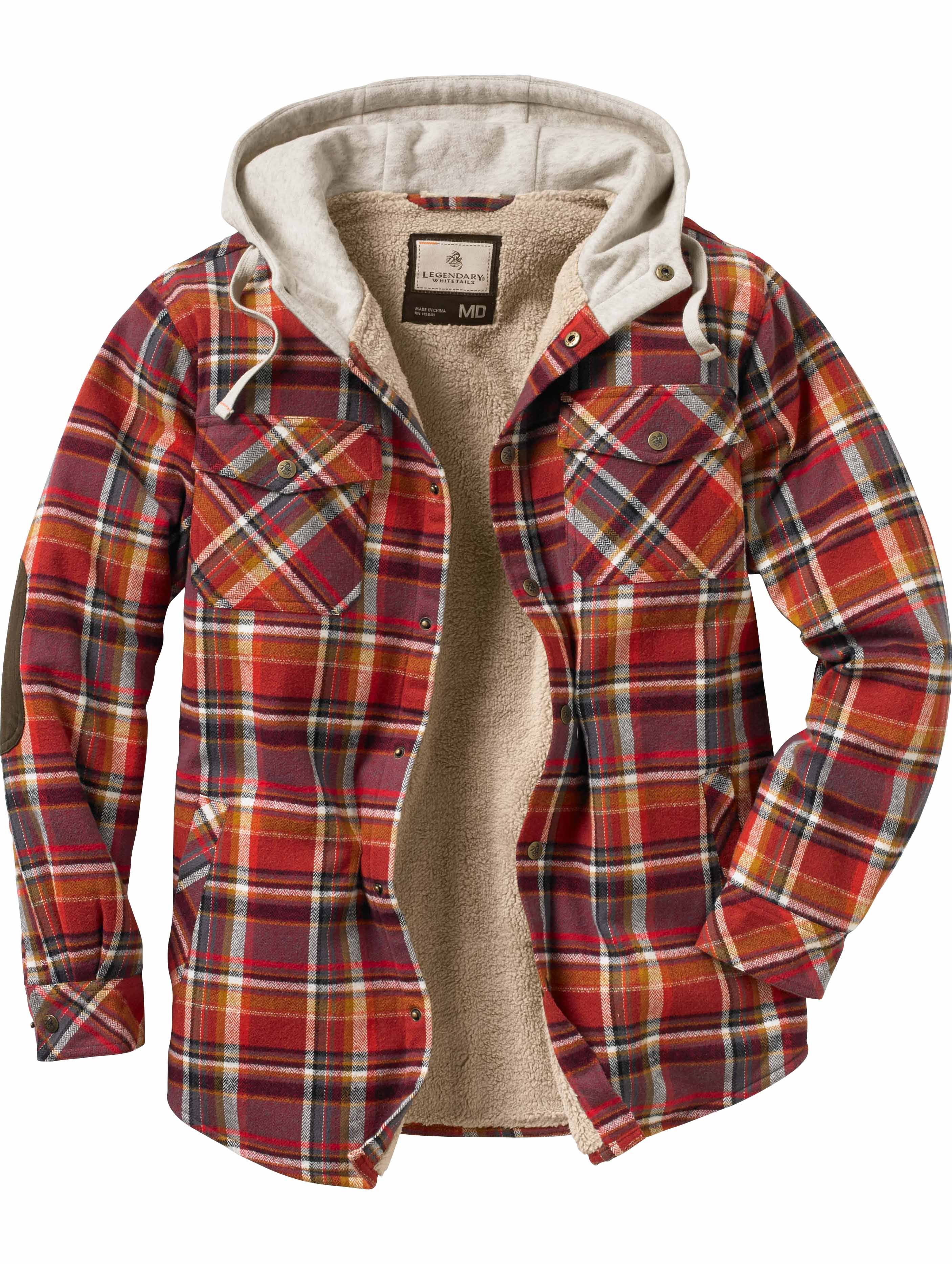 Legendary Whitetails Camp Night Hooded Flannel Cardinal Red Plaid Large