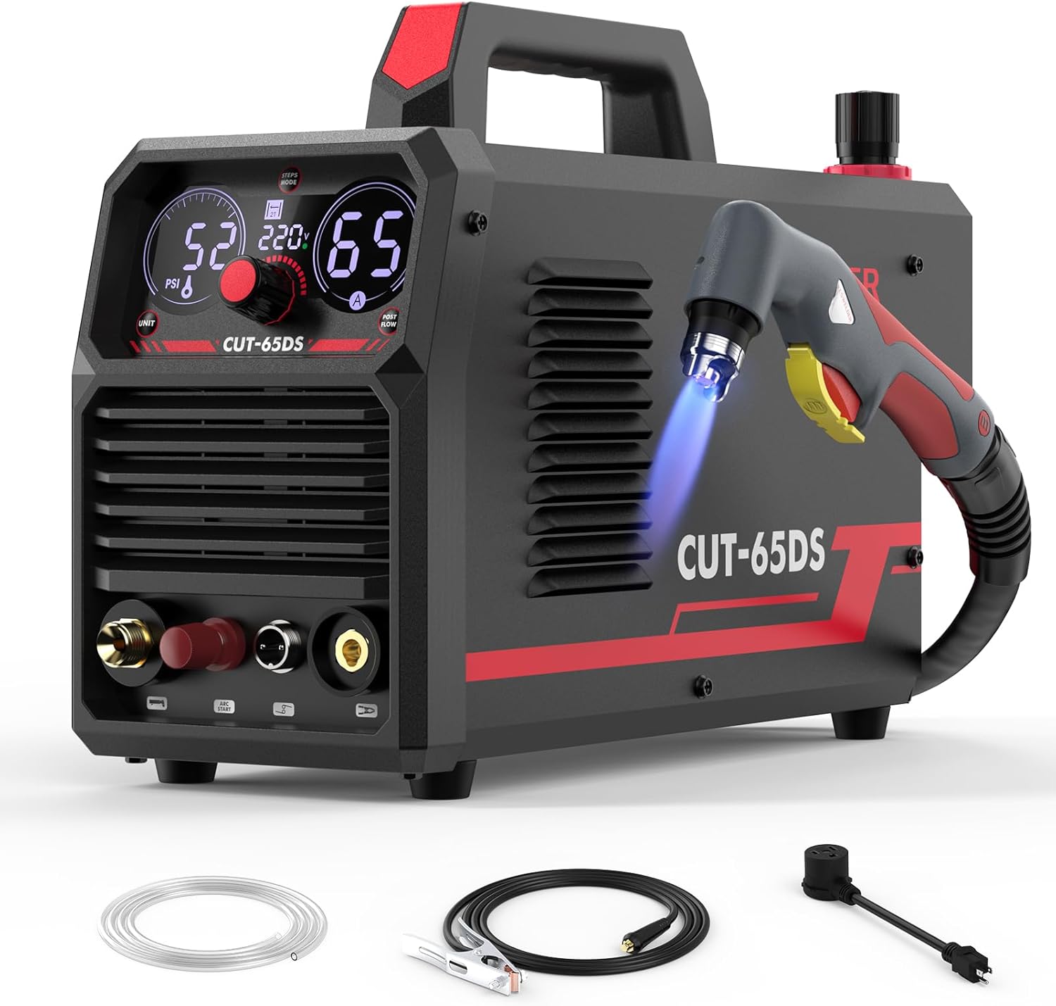 YESWELDER Plasma Cutting Machine 65Amp Non-High Frequency Non-Touch Arc Digital Screen Display DC Inverter 110/220V Dual Voltage Blowback Plasma Cutting Machine CUT-65DS