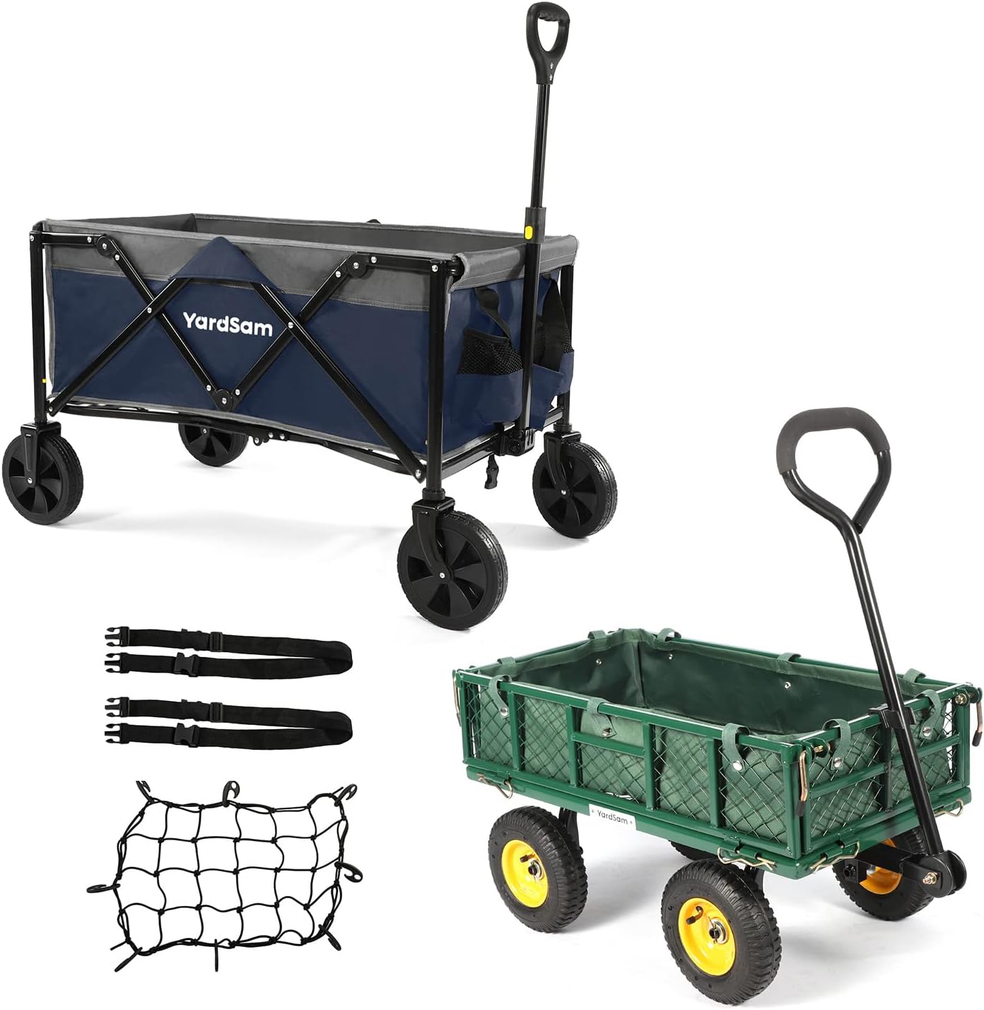Yardsam Utility Steel Garden Carts and Wagons w/ 8 Inch Pneumatic Tyres + Foldable Folding Wagon Cart with Removable Wheels
