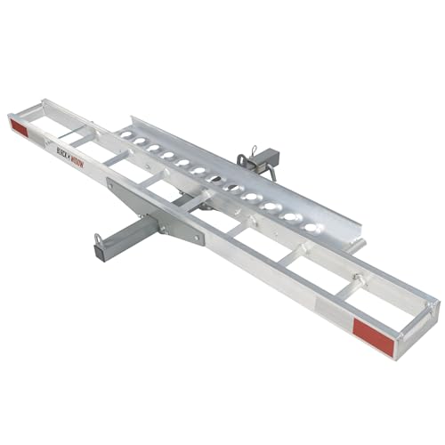 Black Widow Motorcycle Hitch Carrier with Loading Ramp Lightweight Aluminum 400 lb. Capacity Anti-Rattle Included Fits 2" Receiver