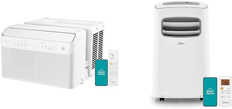 Midea 10,000 BTU U-Shaped Smart Inverter Window AC Bundle with 10,000 BTU Portable AC with Dehumidifier and Fan Modes