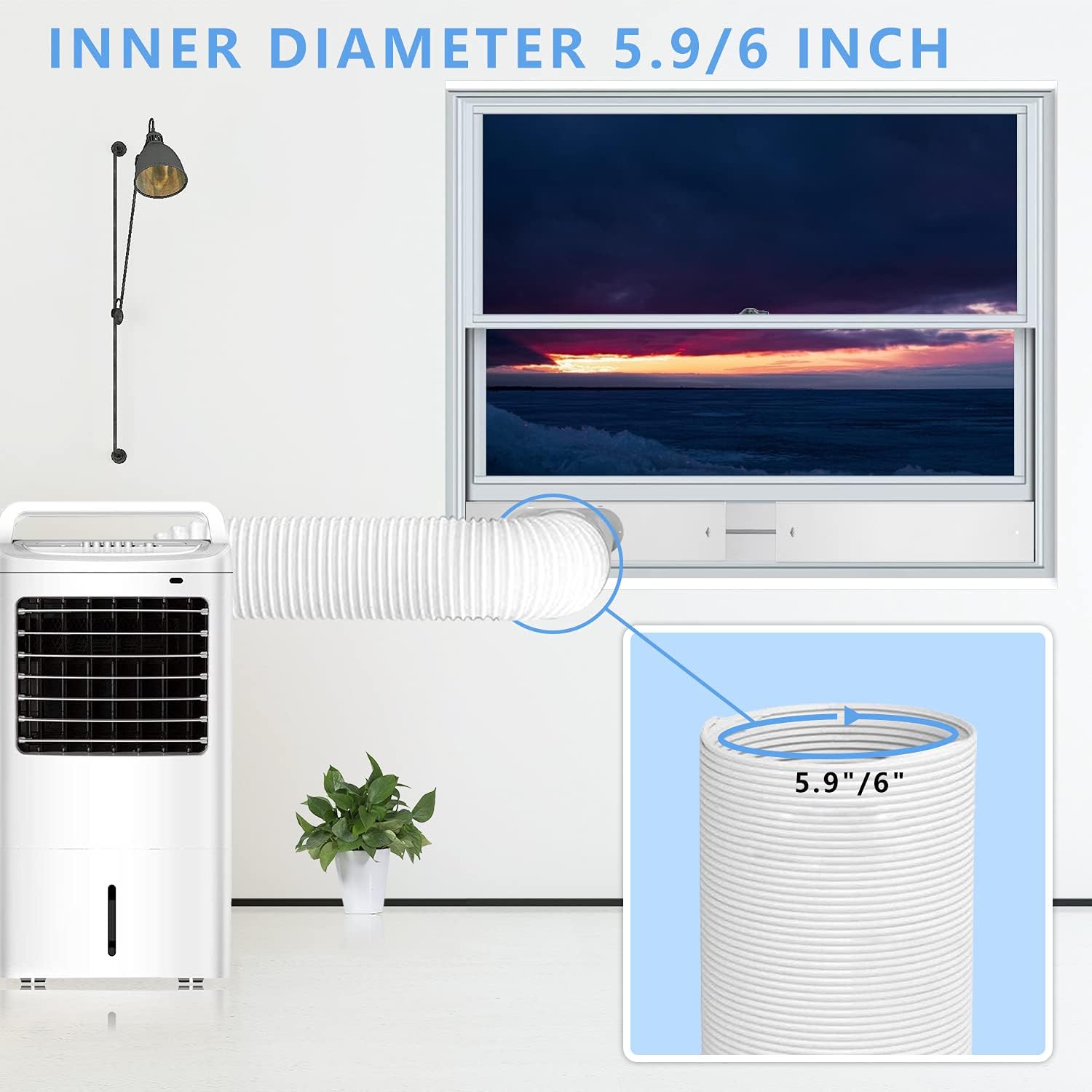 LEZIFU Portable AC Window Vent Kit, 3Pcs Window Slide Kit Plate + 5.9'' Window Adapter Tube Connector + 5.9" Exhaust Hose Pack of 2