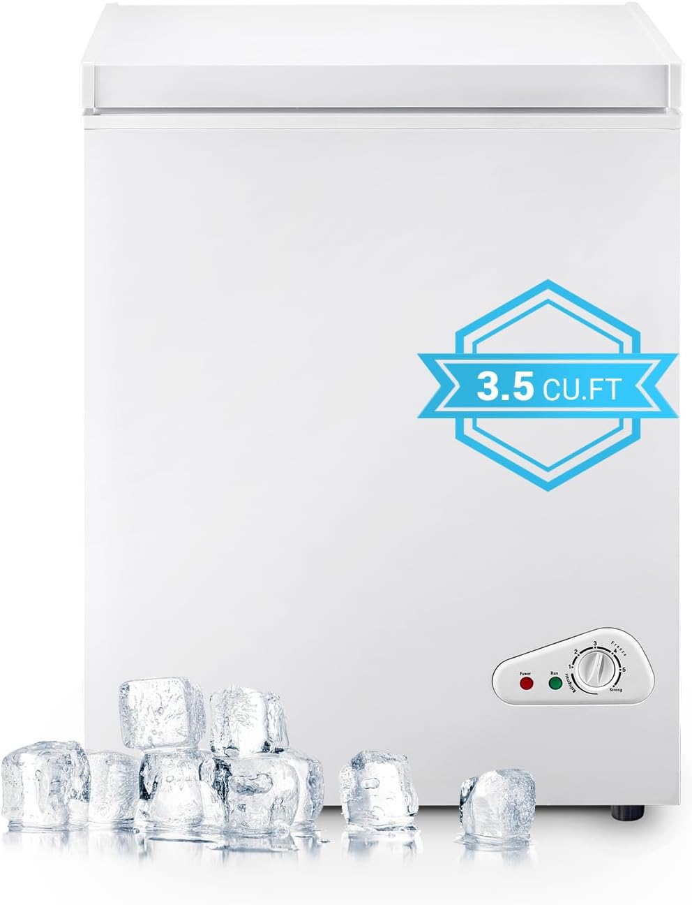Mini Chest Freezer 3.5 Cu.Ft, Small Top Door Deep Freezer with 7 Adjustable Temperature, Removable Basket, Low Noise for Home, Apartment, Open Garage, Kitchen White