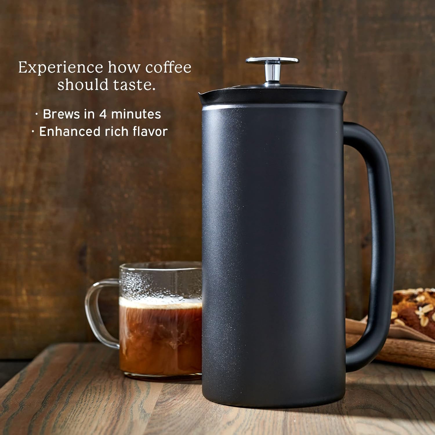 ESPRO - P7 French Press - Double Walled Stainless Steel Insulated Coffee and Tea Maker with Micro-Filter - Keep Drinks Hotter for Longer (Matte Black, 32 Oz) Coffee Paper Filters (100 Count)
