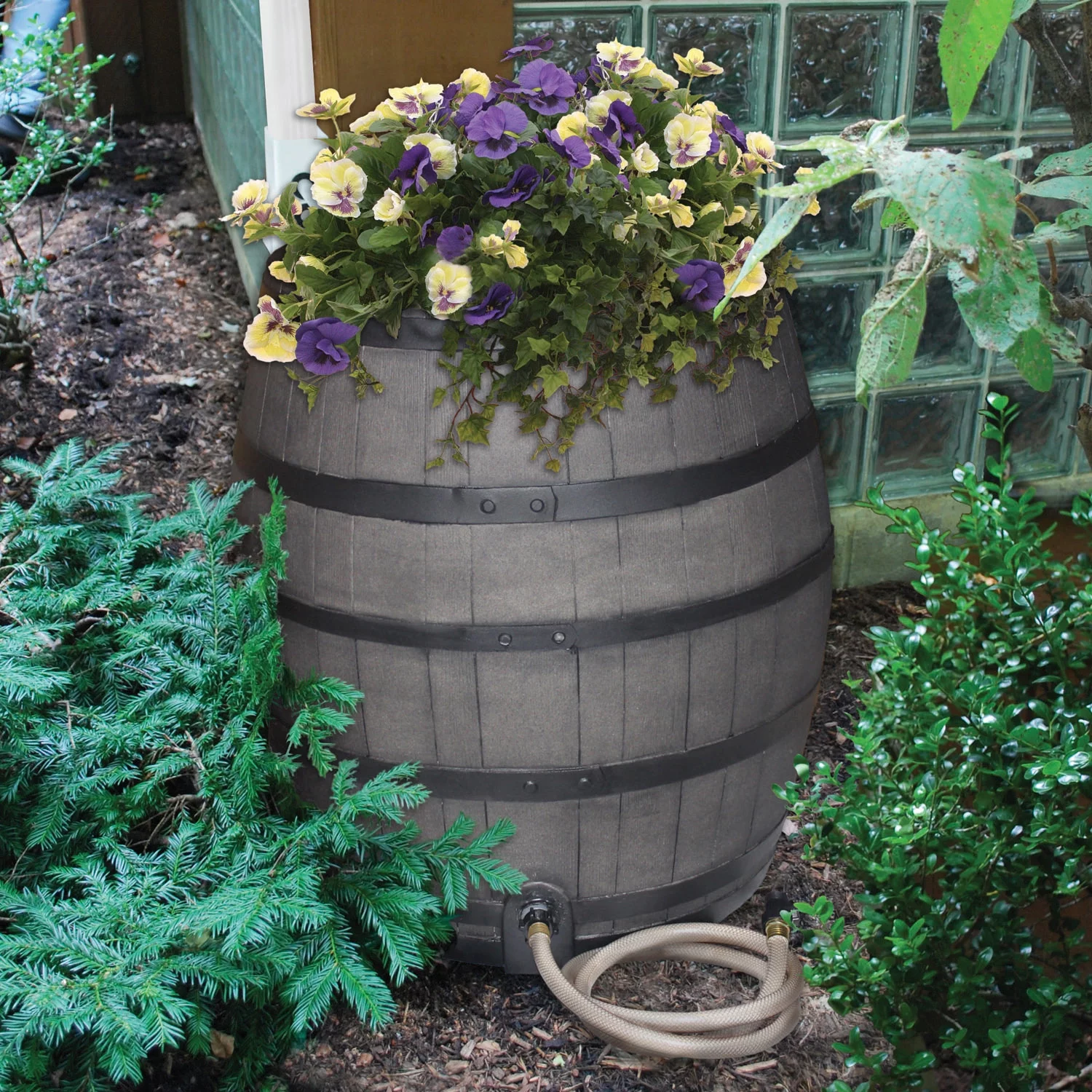 Emsco Group 50 Gal Black Polyethylene Rain Barrel