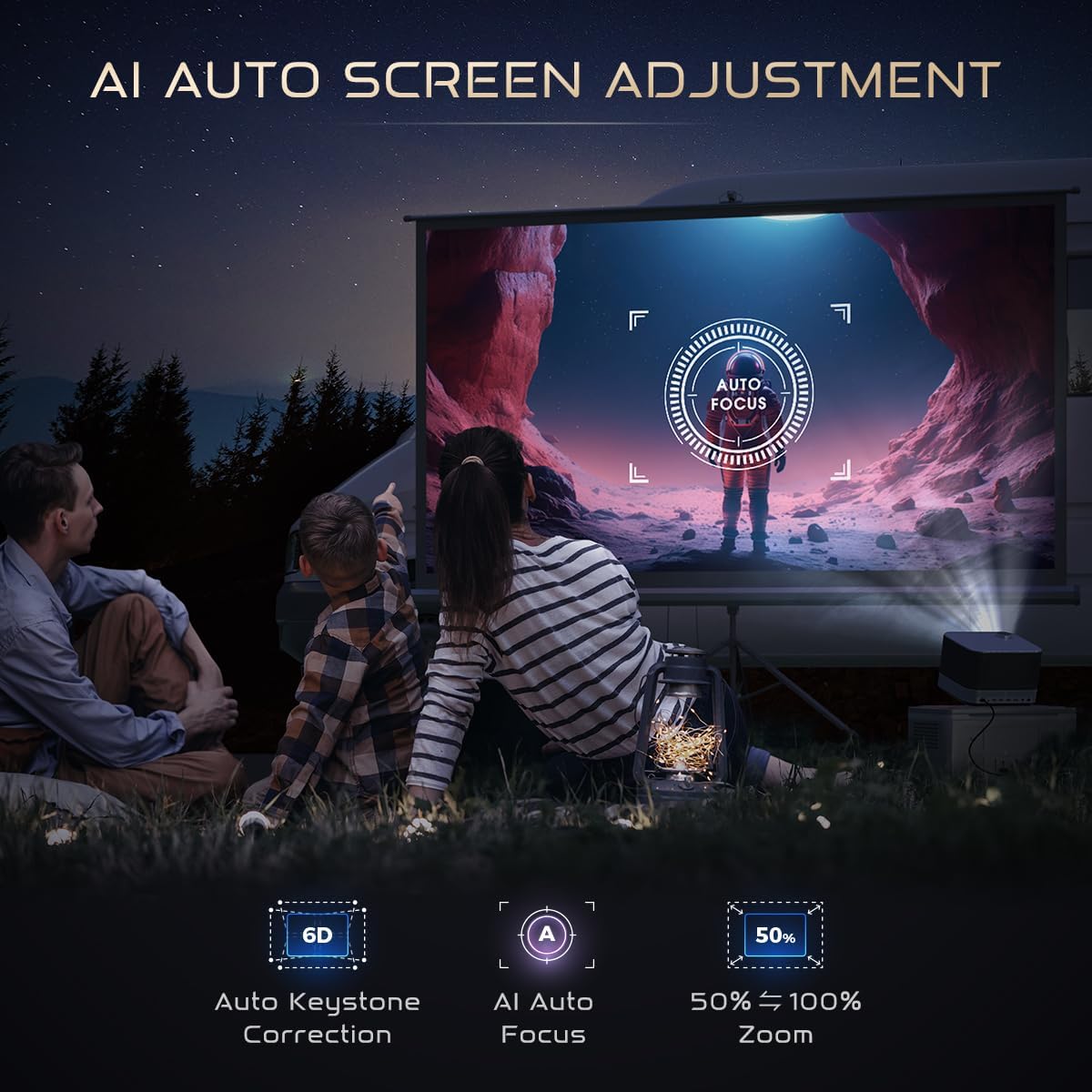All-ln-One Projector 4K Supported, AURZEN BOOM 3 Smart Projector with WiFi and Bluetooth, 3D Stereo Sound & 36W Speakers, AI Auto Focus & Keystone, Netflix Official 500 ANSI Home Outdoor proyector
