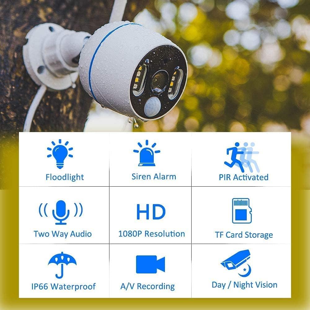YESKAMO Add on Wireless Security Camera Outdoor with Floodlight 3MP Home Security Camera with Two Way Audio, Siren Alarm, Color Night Vision, PIR Motion,No SD Card