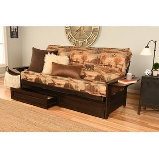 Porch & Den DeSoto Espresso Full-Size Futon Frame with Innerspring Mattress and Storage Drawers (Suede Navy), Blue