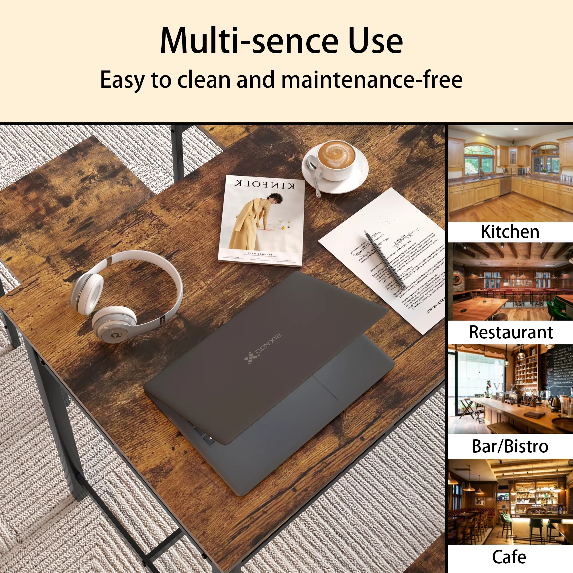 5 Piece Dining Table Set, Modern Pub Table Set with 4 Stools, Counter Height Bar Table Set, 4-Person Home Dining Table and Stools Set, Kitchen Table Set for Breakfast, Rustic Brown, D8997