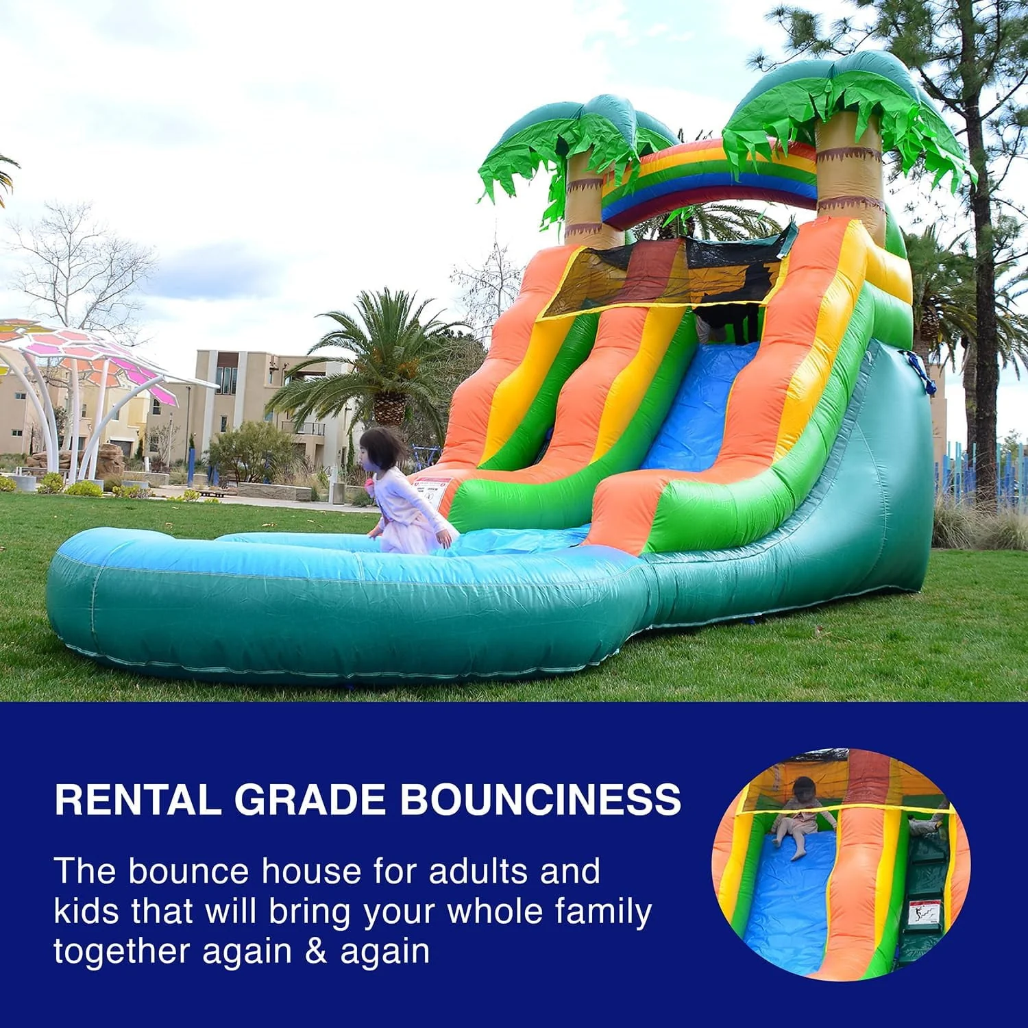 HeroKiddo Outdoor Commercial Grade Tropical Inflatable Water Slide for Kids and Adults with Pool and Blower