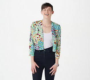 Isaac Mizrahi Live! Printed Open-Front SweaterCardigan, Size Large, Mint - Avayadevconnect