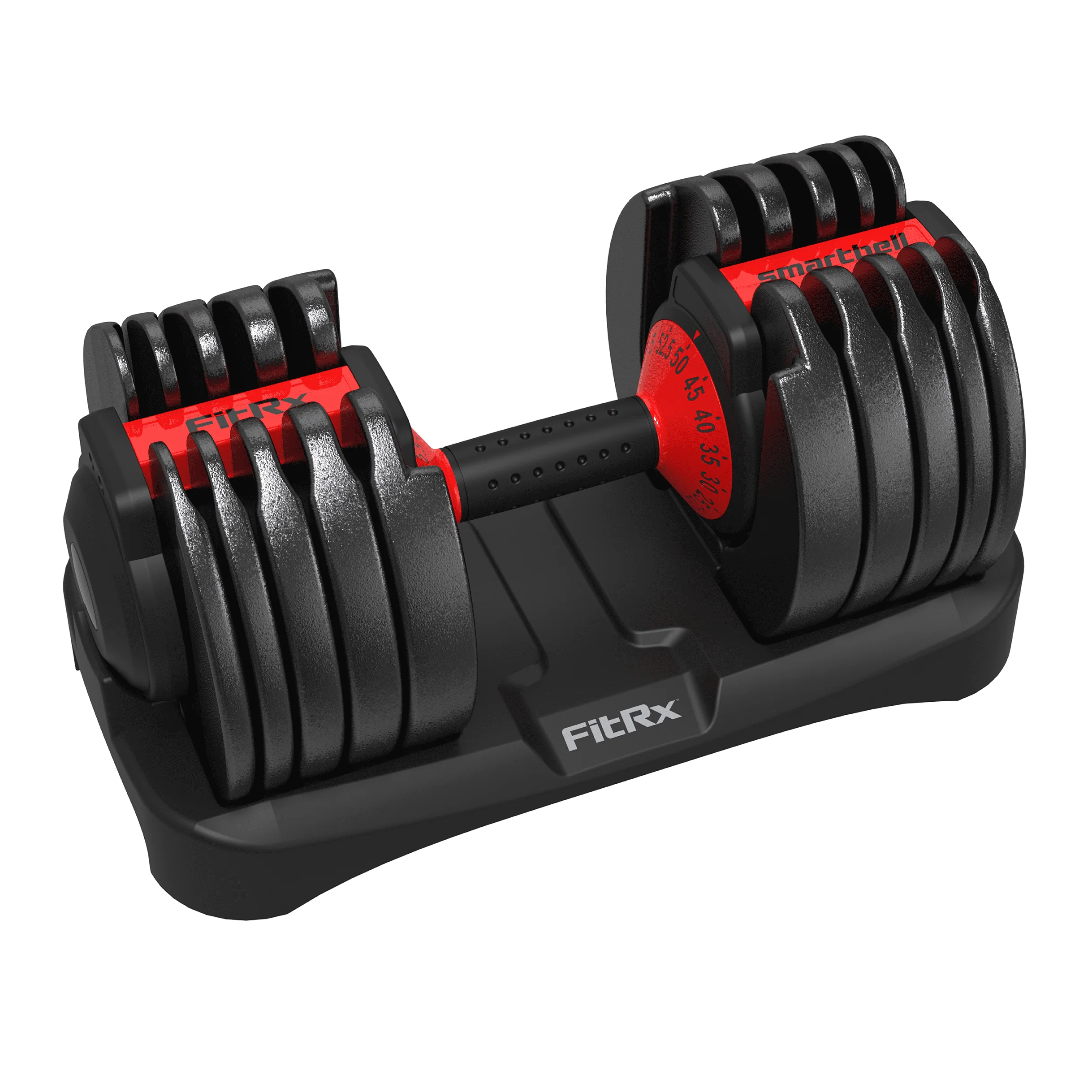 FitRx SmartBell, Quick-Select Adjustable Dumbbell, 5-52.5 lbs. Weight, Black, Single