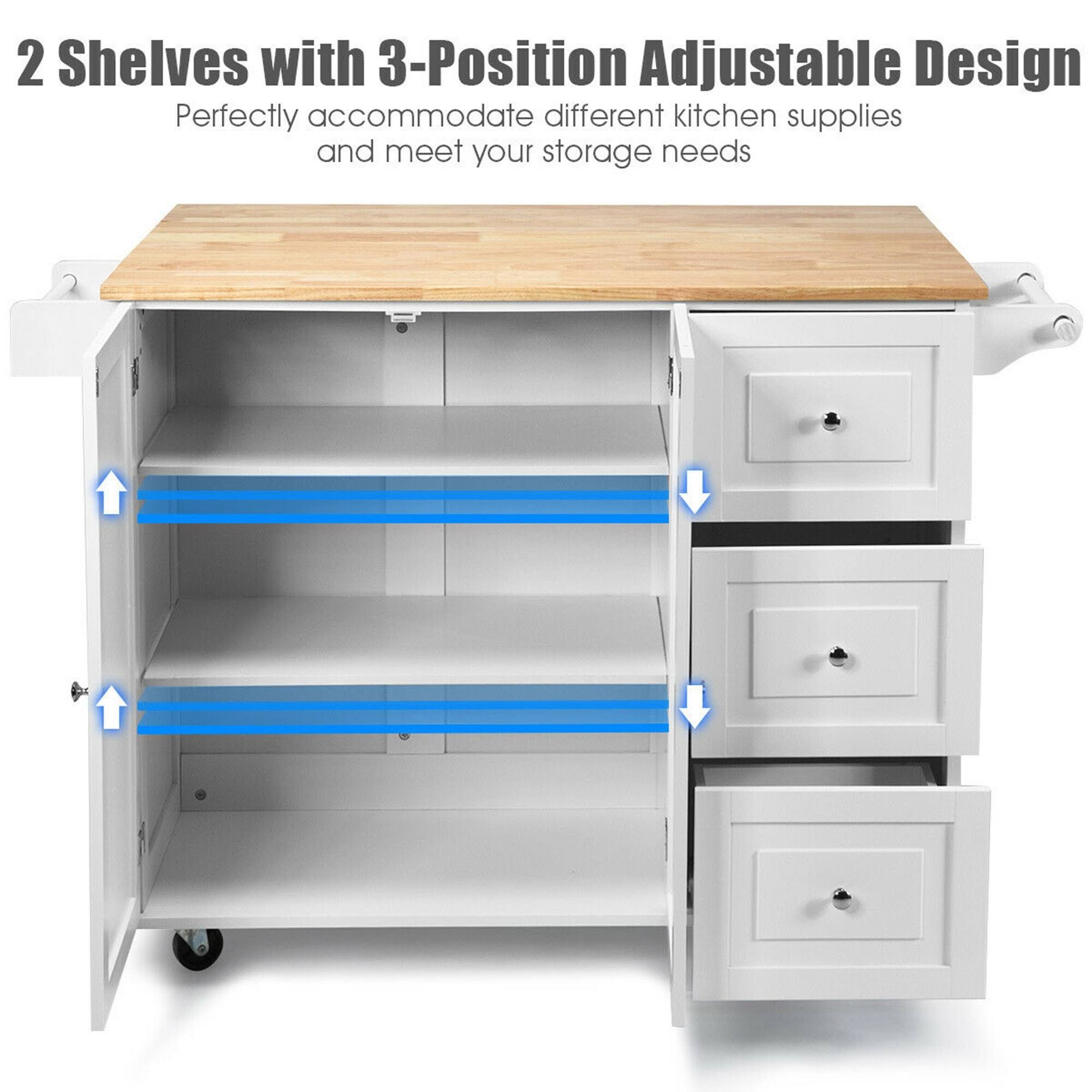 Gymax Drop-Leaf Kitchen Island Trolley Cart Wood Storage Cabinet w/ - See Details - Kitchen Cart - White