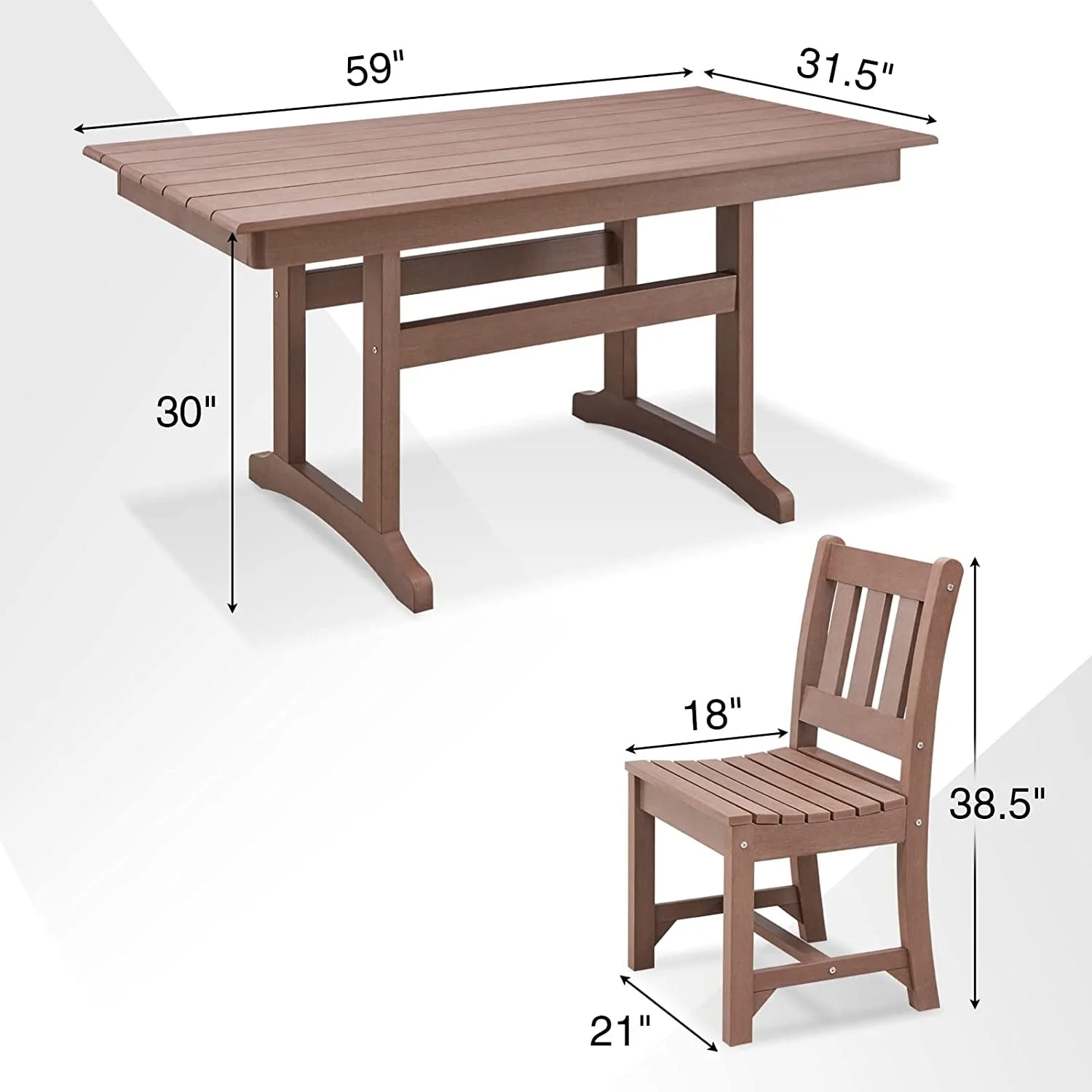 Efurden Outdoor Dining Table, 6-Person Poly Lumber Patio Table, Weather Resistant Outdoor Table for Garden & Backyard (Brown)
