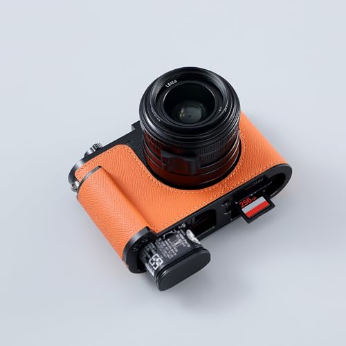 Camera Half Case for Leica Q3,SIUTATDSH Vintage Metal Genuine Leather Camera Protective Cases Stylish Portable Shockproof (BlackC)