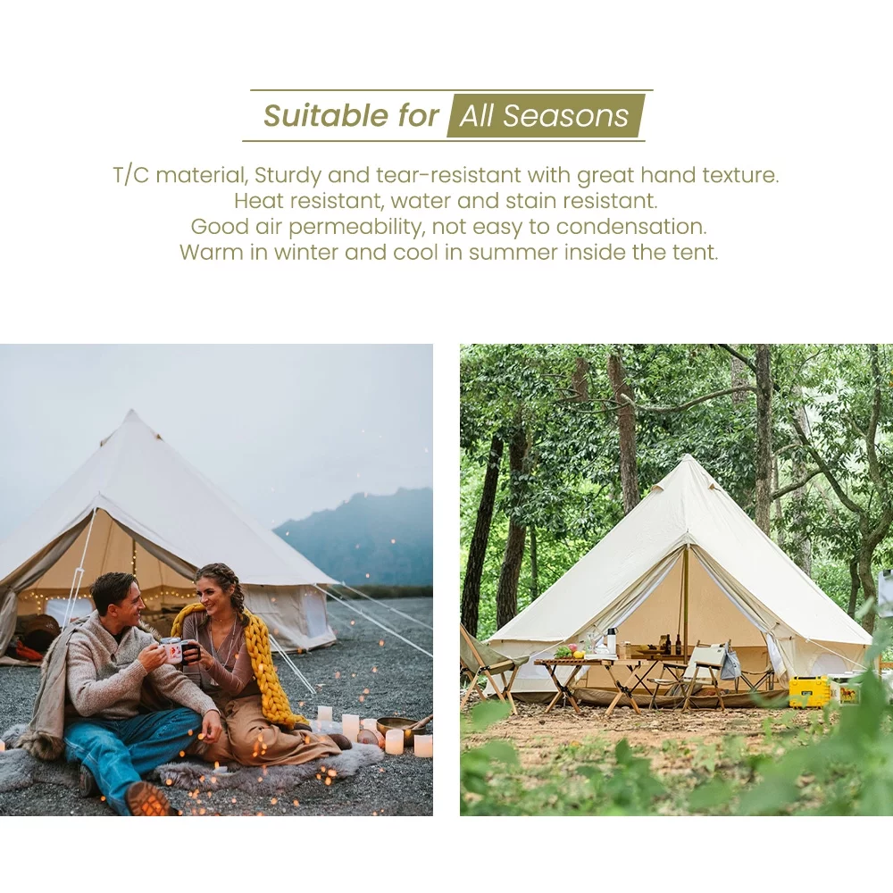 TOMOUNT Canvas Tent Bell Tent Yurt with Stove Jack Zipped Floor for Glamping 10ft/3m Dia 38LBS