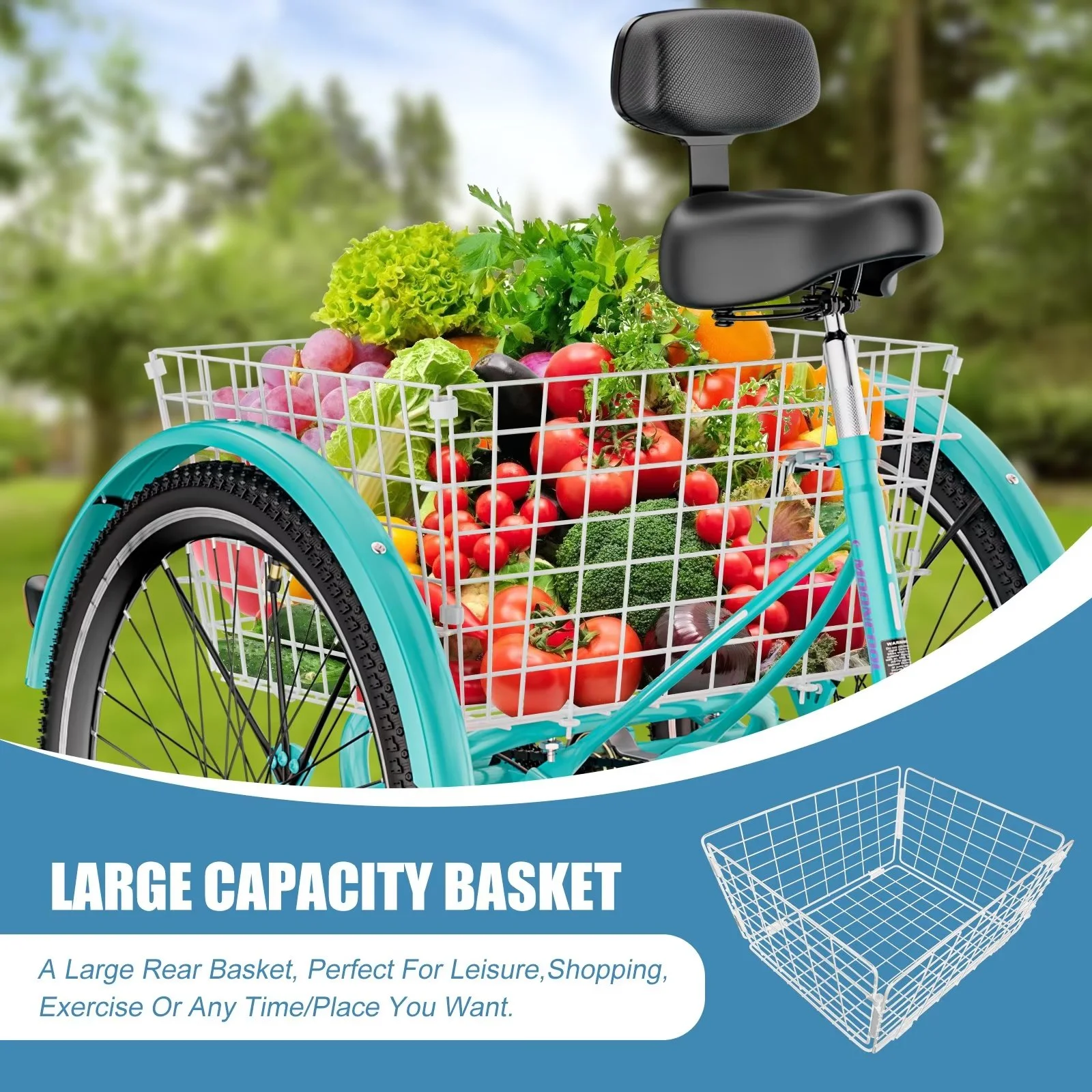 MOPHOTO Adult Tricycles 3 Wheel 7 Speed Trikes, 20/24/26 inch with Big Basket for Shopping, Picnics Exercise Men's Women's Senior's Trike