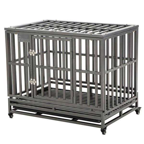 SMONTER Heavy Duty Strong Metal Dog Cage Pet Kennel Crate Playpen Wheels - Pet Supplies online store