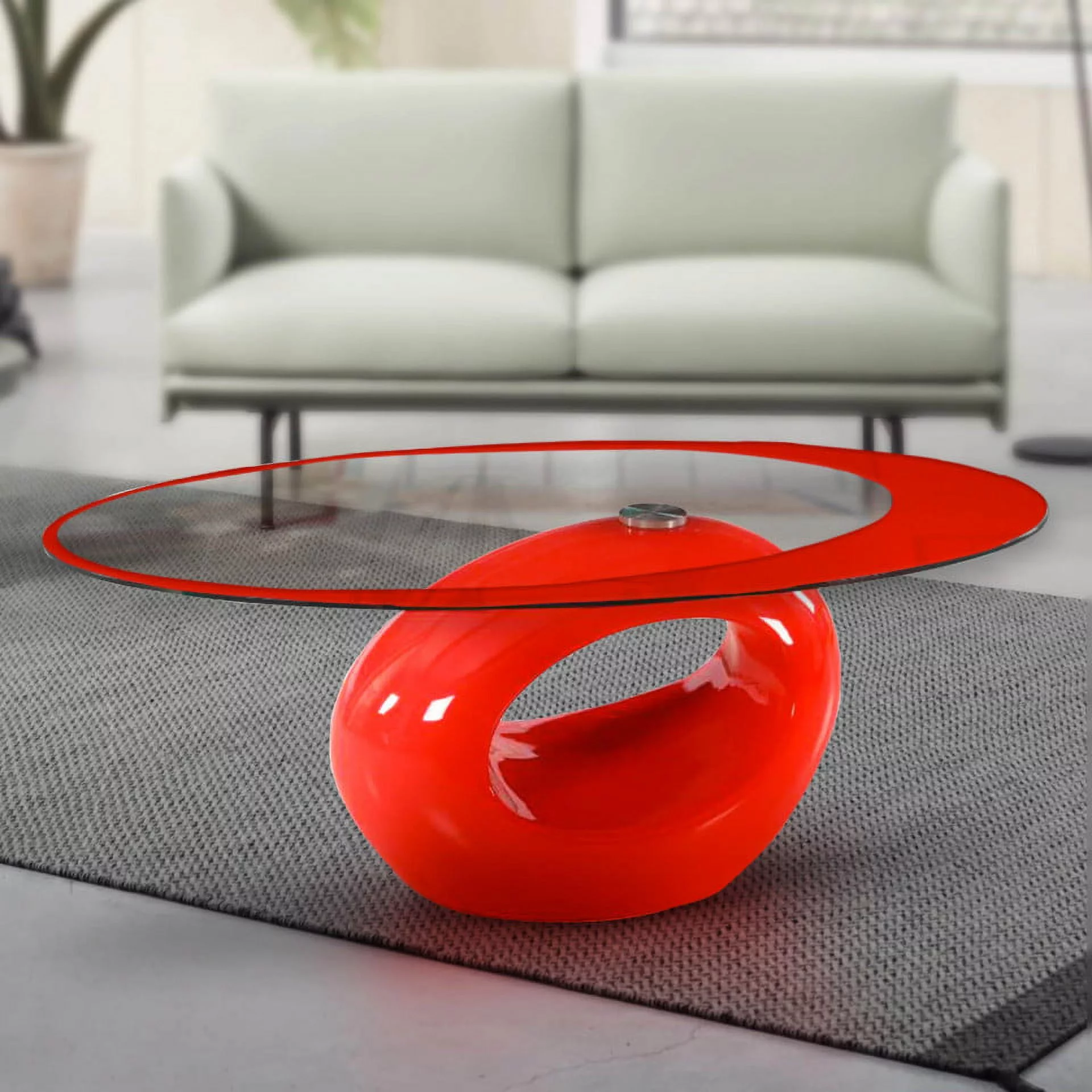 Stylish Red Oval Shape Coffee Table by Fab Glass and Mirror