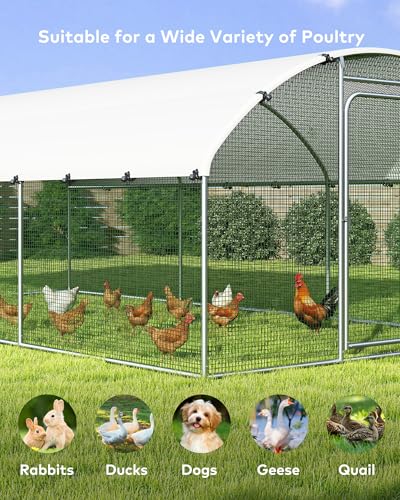 Large Metal Chicken Coop Run with Spire Roof – Outdoor Poultry Cage with Waterproof & UV-Resistant Cover for Chickens, Ducks, Rabbits, and Hens in Yard or Farm Use(8.9’ W x 11.8’ L x 6.6’ H)