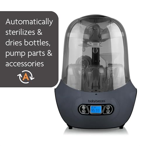 Baby Brezza Baby Bottle Sterilizer and Dryer Machine – Electric Steam Sterilization - Universal Fit - Pacifiers, Glass, Plastic, and Newborn Feeding Bottles, Charcoal