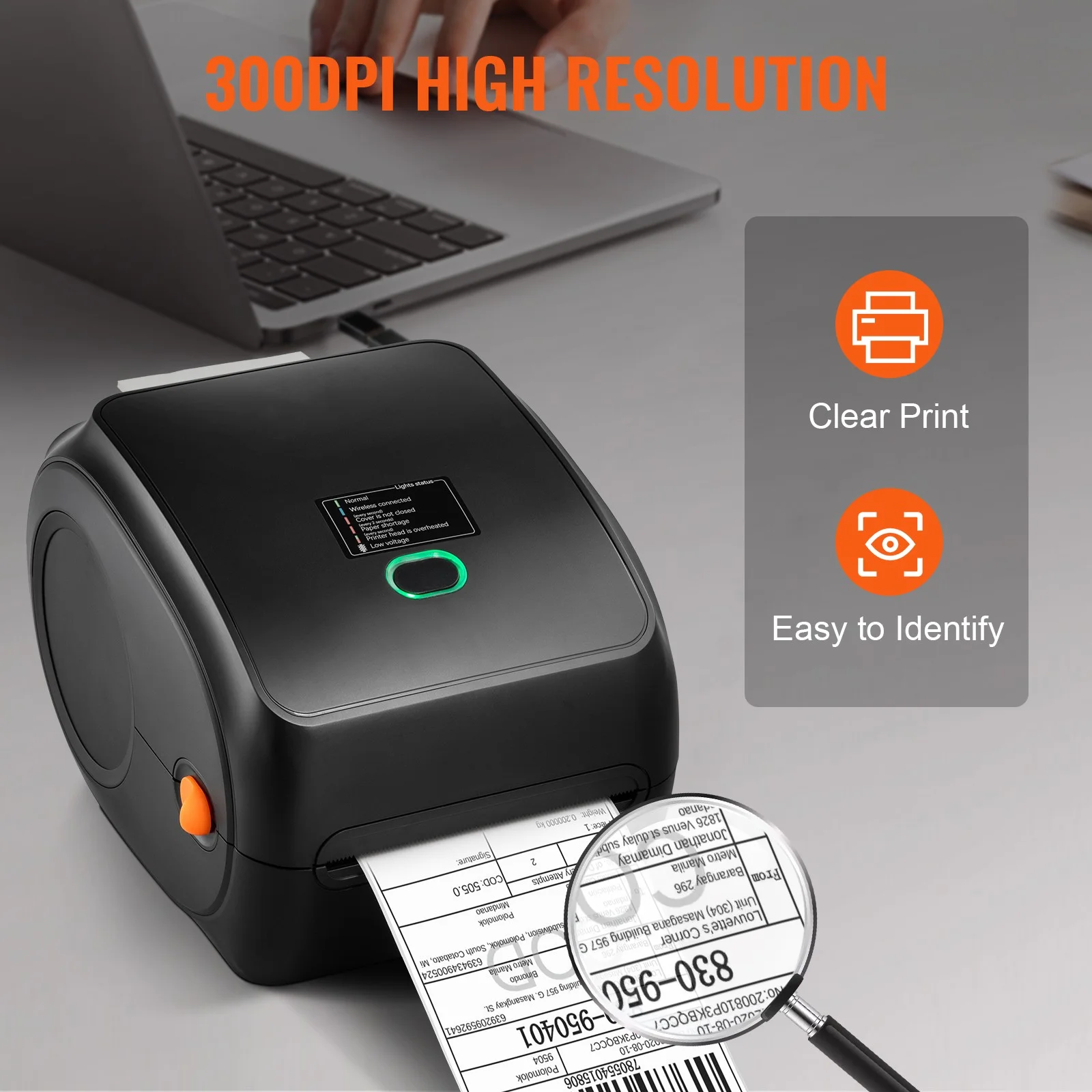 VEVOR Thermal Label Printer 4x6 300DPI USB/Bluetooth for Amazon eBay Etsy UPS