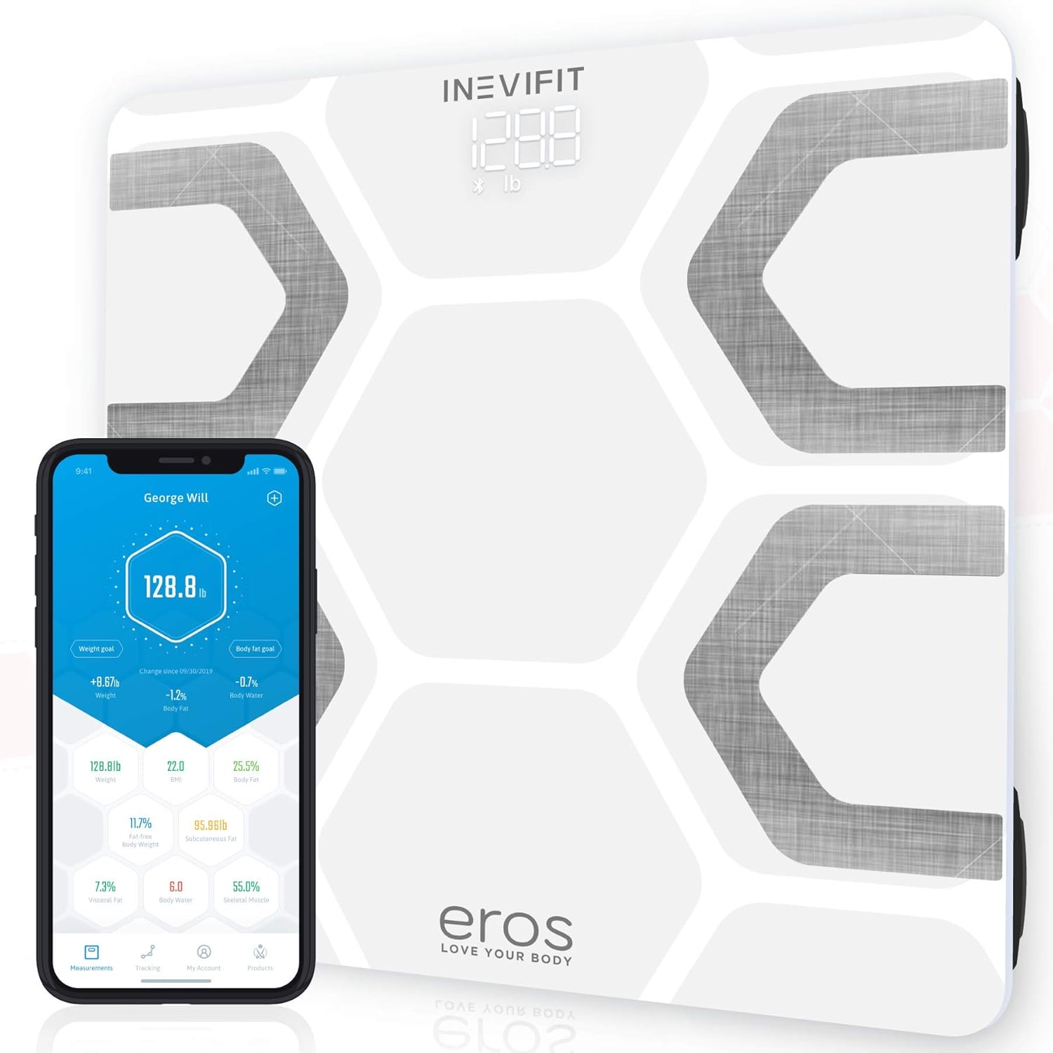 INEVIFIT EROS Bluetooth Body Fat Scale Smart BMI Highly Accurate Digital Bathroom Body Composition Analyzer with Wireless Smartphone APP 400 lbs 11.8 x 11.8 inch (White) Pack of 2