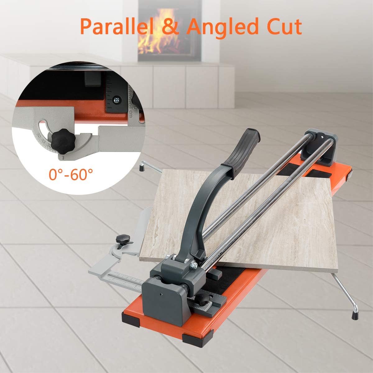 Goplus 24 Inch Manual Tile Cutter, Professional Porcelain Ceramic Floor Tile Cutter with Tungsten Carbide Cutting Wheel, Ergonomic Handle, Anti-skid Feet & Removable Scale