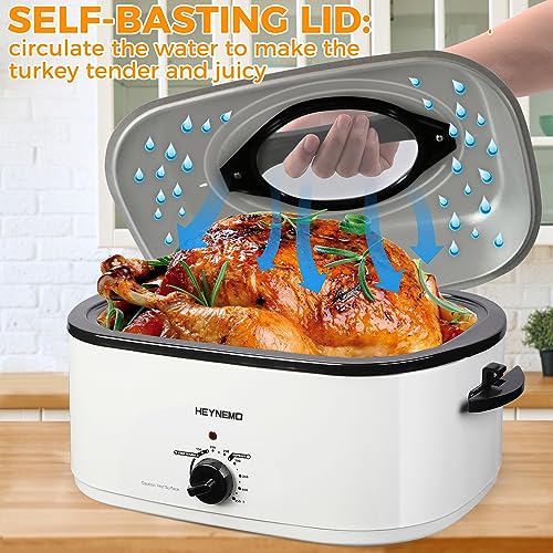 Roaster Oven with Self-Basting Lid, Large Electric Turkey Roaster Oven with Defrost & Warm Function, Adjustable Temperature, Removable Pan & Rack, Stainless Steel