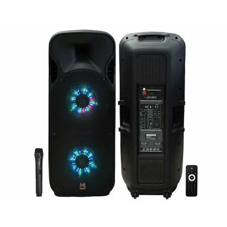 Mr DJ Dual 15 inch 5000W KTV PA DJ Powered Speaker LED Light Speaker Wireless Mic