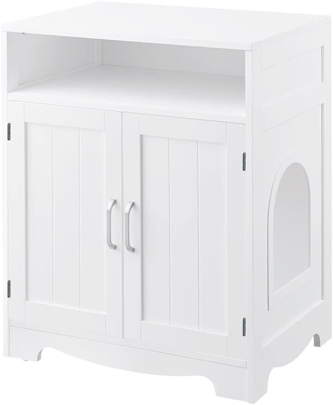 beeNbkks Cat Litter Box Furniture, Cat Washroom Hidden Litter Box Enclosure with 2 Entrances, Cat House Storage Nightstand, Wooden Pet Crate Furniture