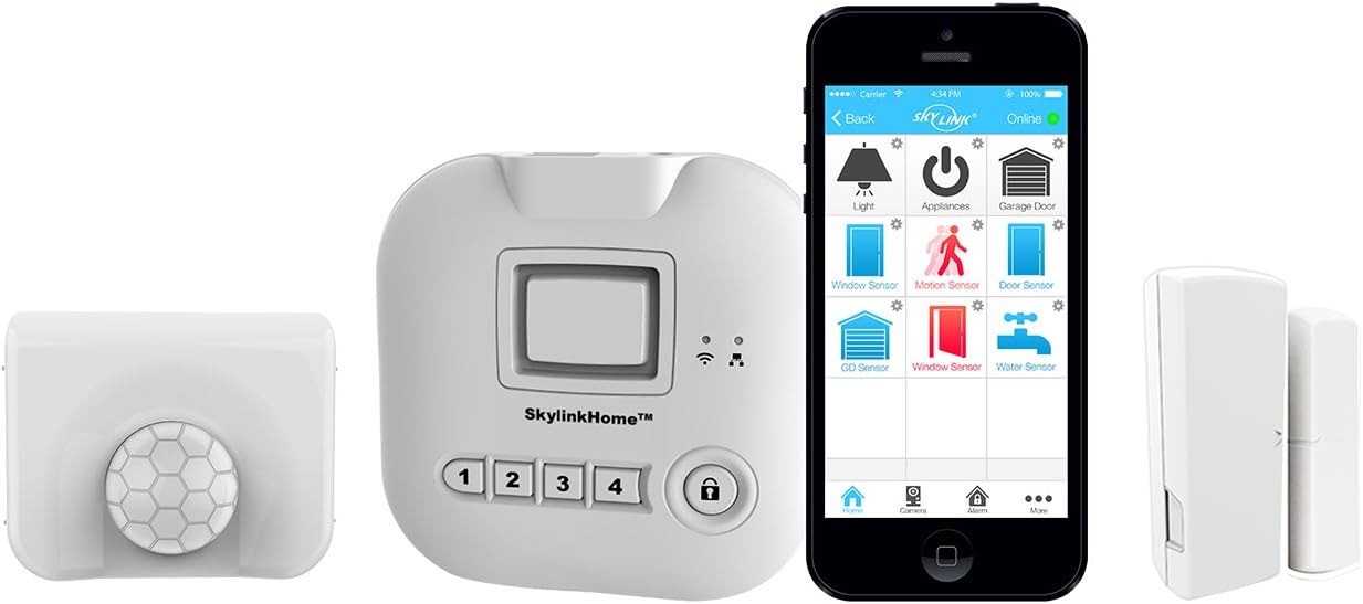 SKYLINK SK-330 Wireless Home Alarm Kit (9-Piece) No Monthly Fees with Hub, Door Window Sensors, Motion Sensor, Keypad and Keyfob, Compatible with Alexa, Google Assistant and IFTTT