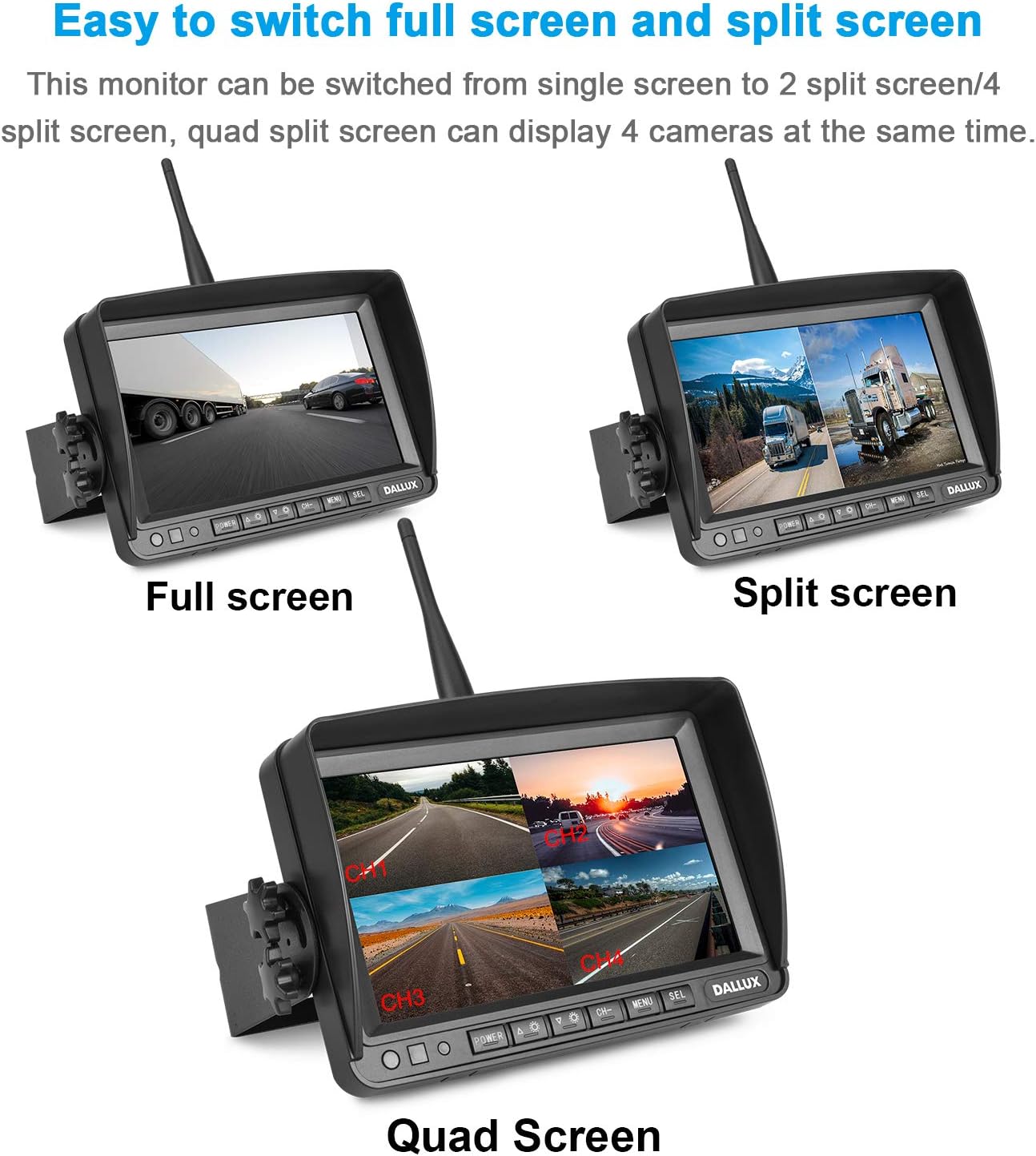 Truck Bus Digital Wireless Backup Camera Monitor System Kit, 7 inch DVR Monitor+HD IP69K Waterproof Night Vision Rear View Reverse Camera for Van Trailer 5th Wheel Pickup RV Campers Motor Home Boat