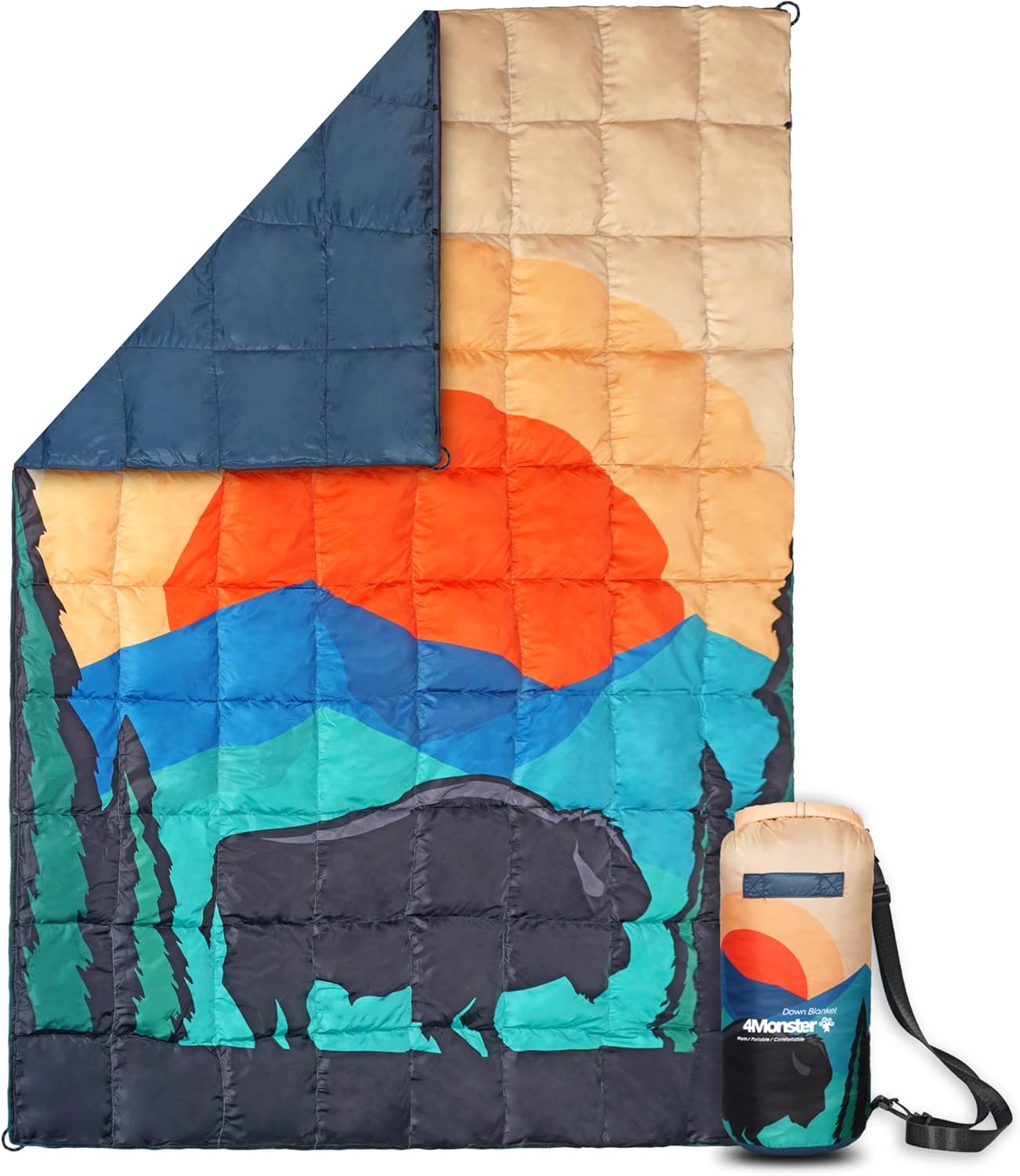 4Monster Outdoor Down Blankets Camping Blanket 650 Fill Travel Down Quilt Compact Waterproof for Picnics, Beach Trips, Camping and Backpacking